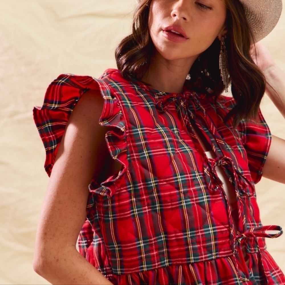 Plaid Ruffled Quilt Vest Top - Picture 8 of 9